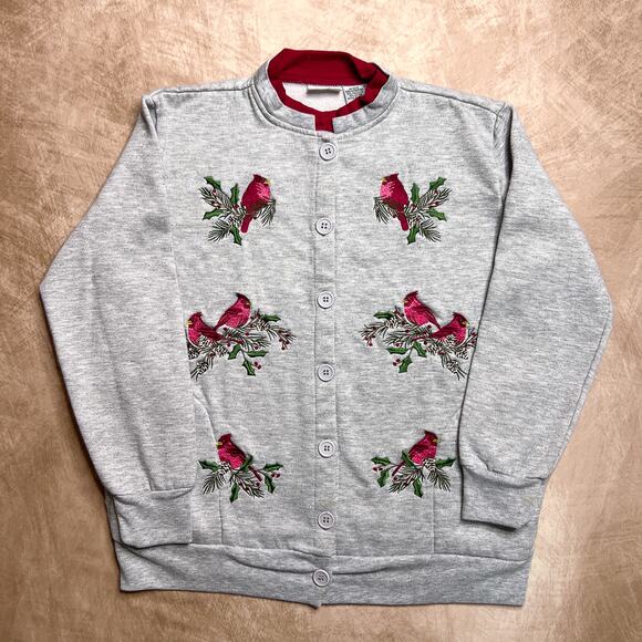 Vintage 90s BonWorth Embroidered Cardinal Button Up Cardigan Sweater Holiday - Picture 1 of 9